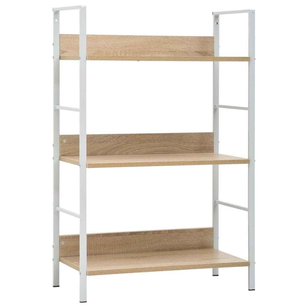 vidaXL 3-Layer Book Shelf and Display Stand in Oak – Sturdy Engineered Wood and Steel Construction, Ideal for Office, Living Room or Patio