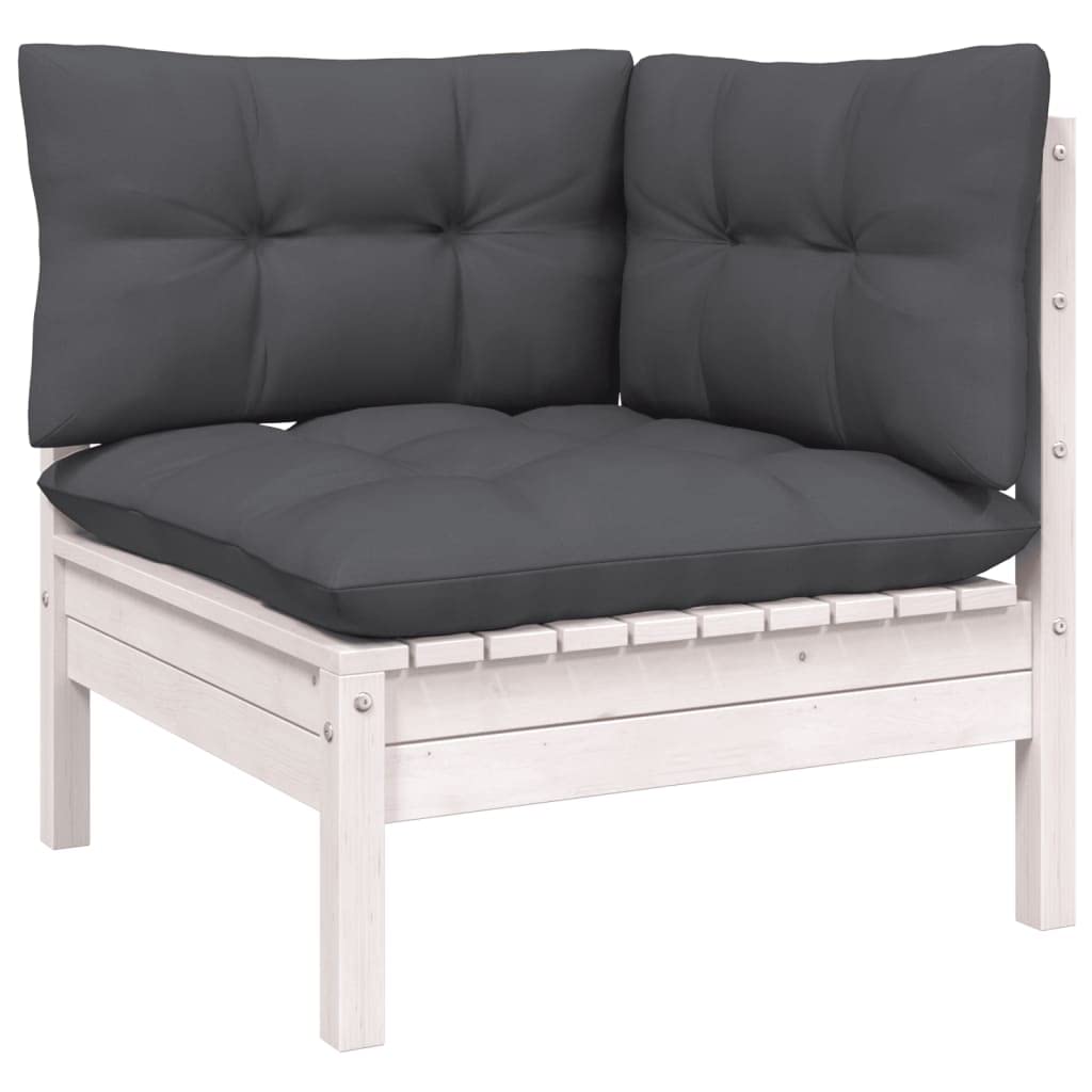 vidaXL Solid Pinewood Patio Lounge Set 5 Piece with Cushions Garden Outdoor Lawn Yard Terrace Balcony Wooden Seat Seating Furniture White