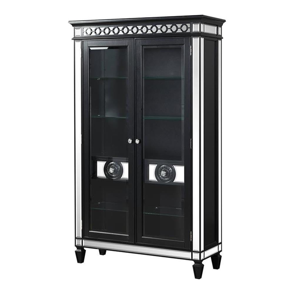 Acme Varian II Wooden Frame Curio with 2 Glass Doors in Black and Silver