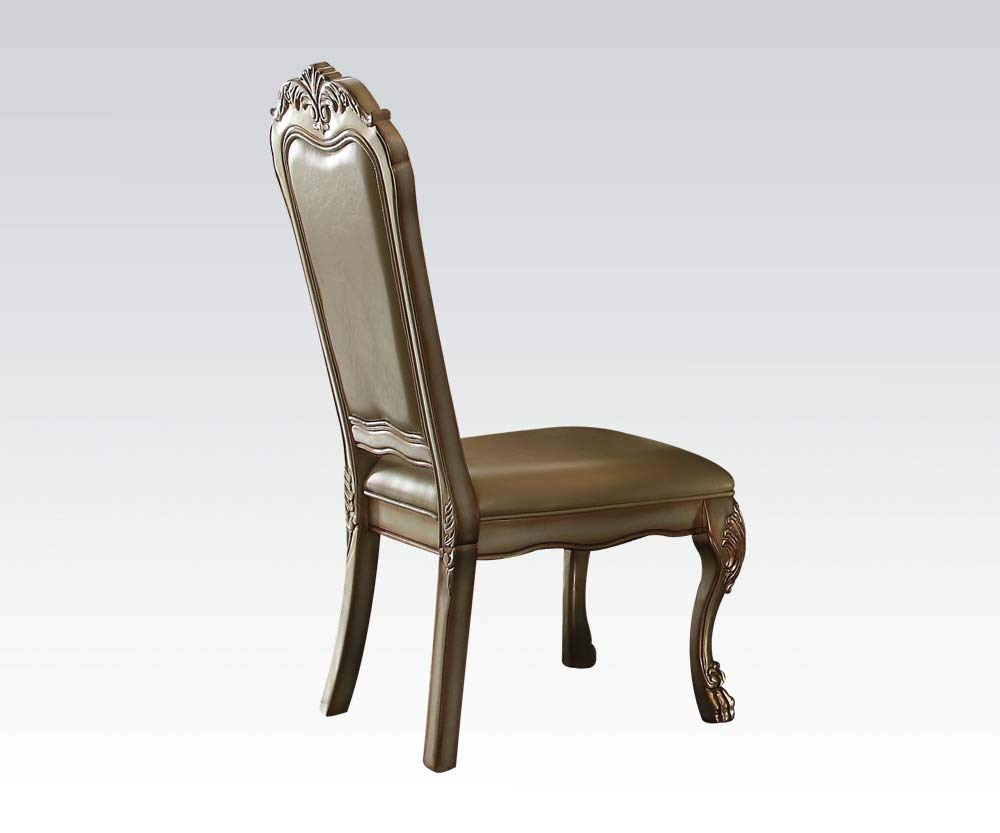 ACME Side Chair (Set-2), Bone PU/Fabric & Gold Patina