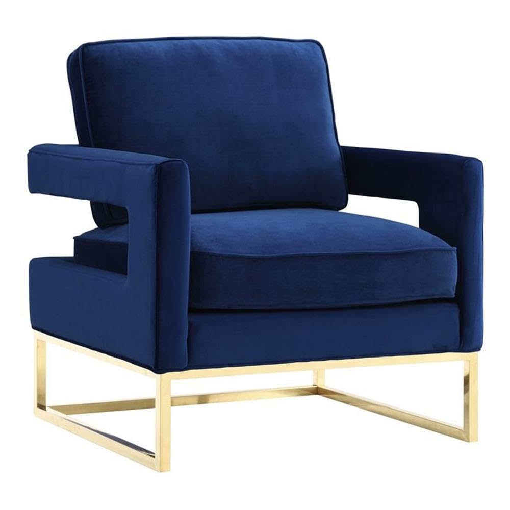 Tov Furniture The Avery Collection Modern Style Living Room Den Leather Upholstered Armchair With Gold Legs, Navy