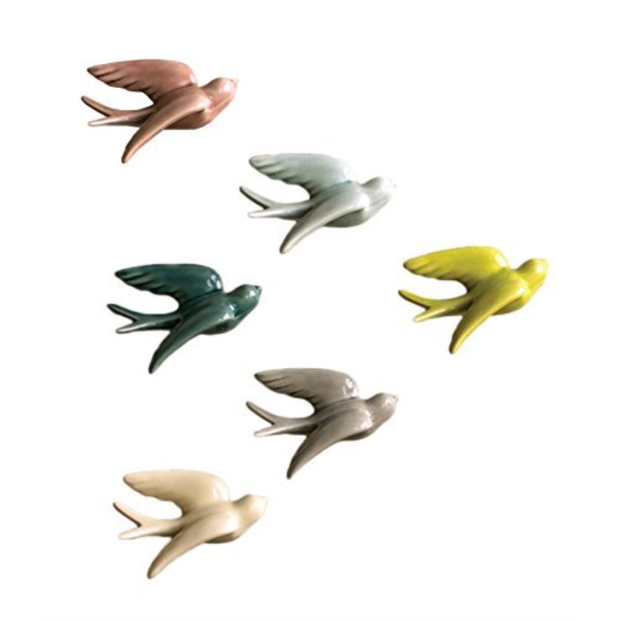 Kalalou Set of Ceramic Hanging Swallows, One Size, Multicolor