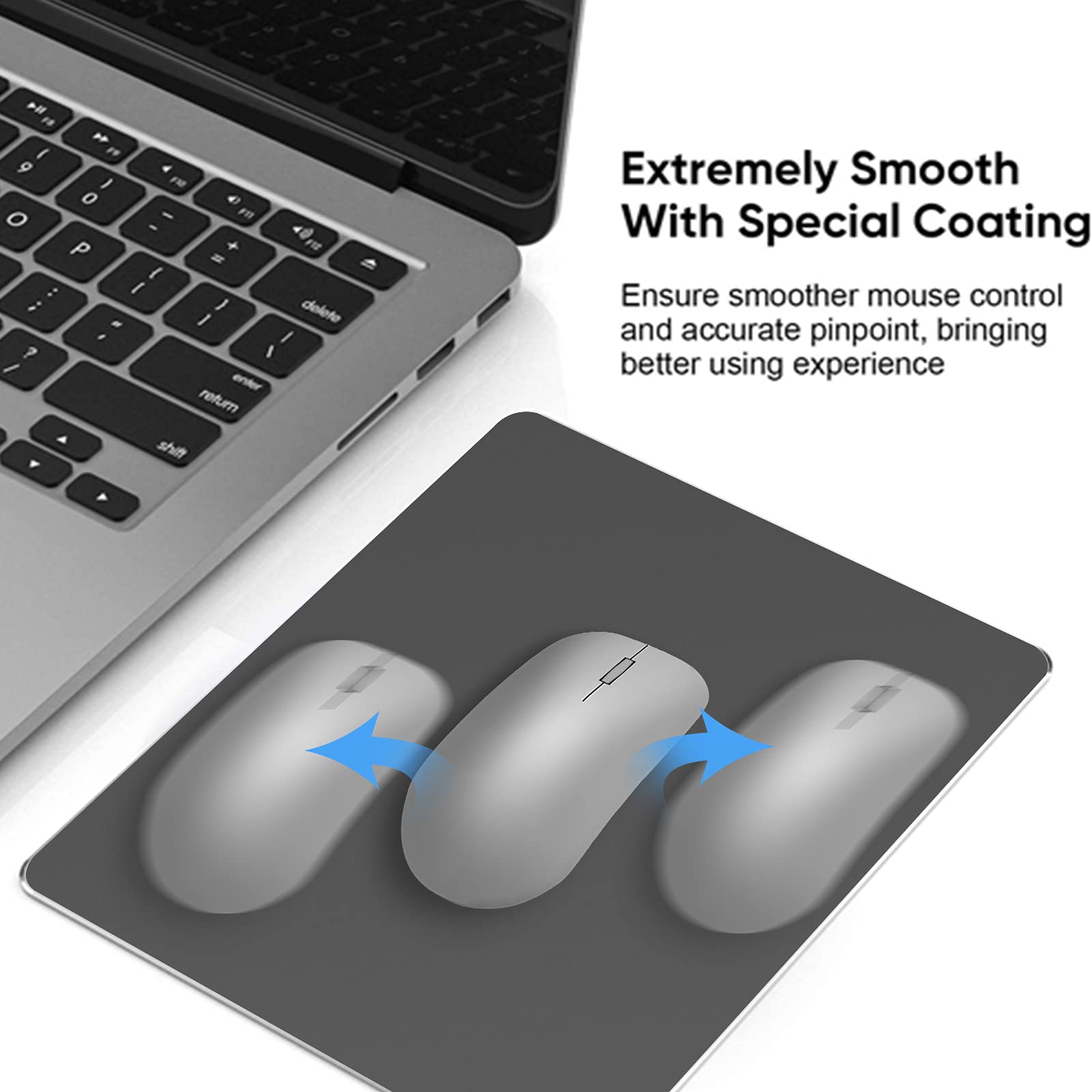 Honkid Hard Metal Mouse Pad For Desk, Aluminum Solid Mouse Pad For Magic Mouse And Macbook Pro/Air With Stable Rubber Base, Firm