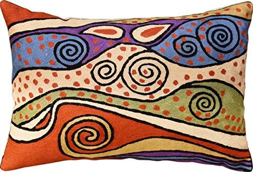 Kashmir Designs Lumbar Rust Klimt Contemporary Throw Pillows | Modern Pillow Cases | Abstract Pillows | Modern Accent Pillow | R