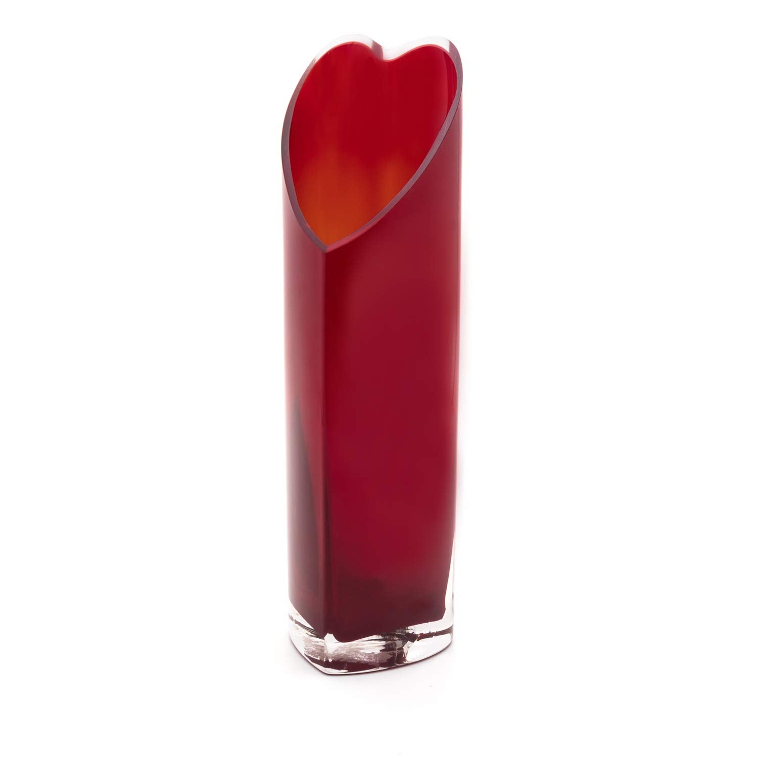 Royal Imports Red Heart Glass Flower Vase Decorative Centerpiece for Home or Wedding - 12 Tall, 3x4 Opening