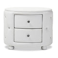 Baxton Studio Davina Hollywood Glamour Style Oval 2-Drawer Faux Leather Upholstered Nightstand, Medium, White