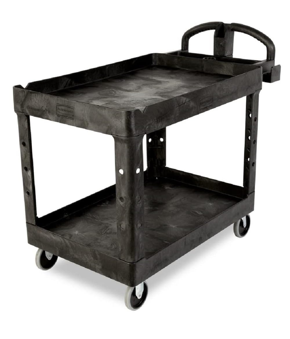 Rubbermaid Commercial Products BRUTE Heavy Duty 2-Shelf Utility/Service Cart, Medium, Lipped Shelves, Ergonomic Handle, 750 lb C
