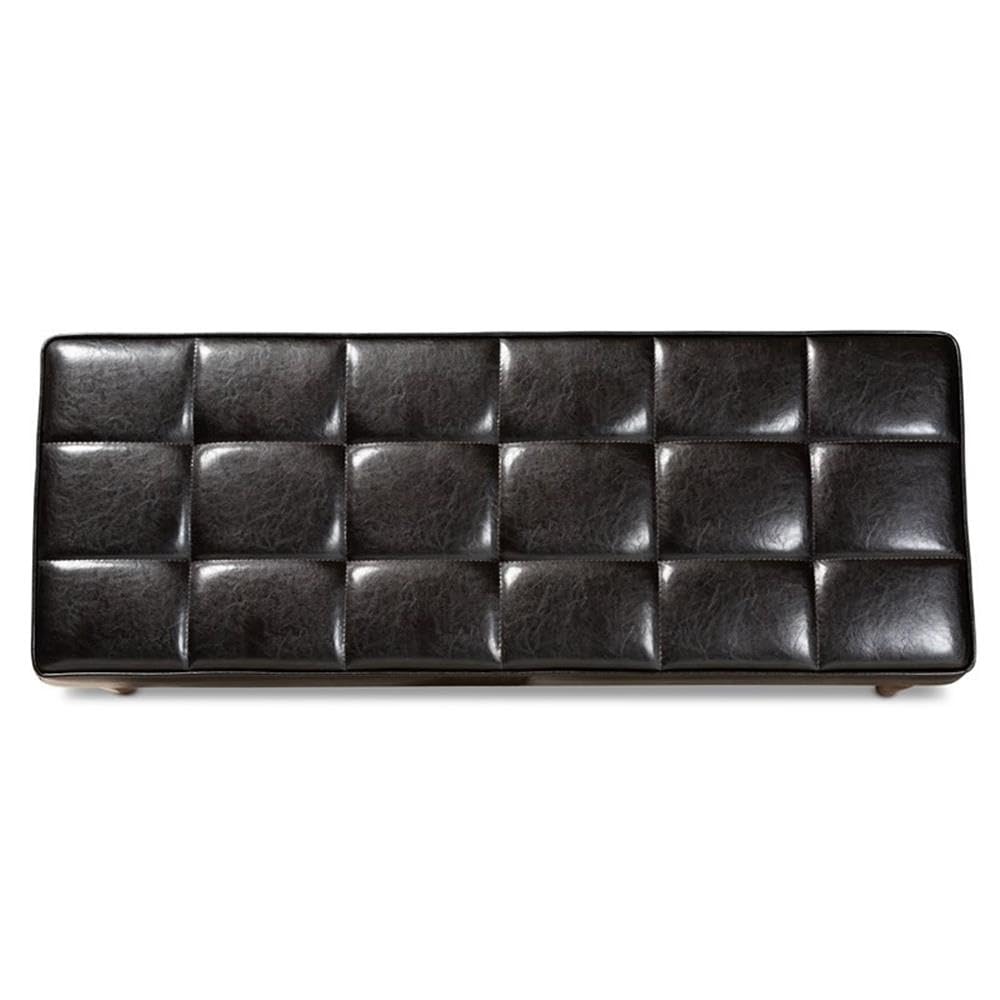 Baxton Studio Sanford Mid-Century Modern Dark Brown Faux Leather Upholstered and Walnut Brown Finished Wood Dining Bench