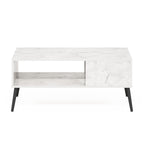 Furinno Claude Mid Century Style Coffee Table With Wood Legs, Marble White