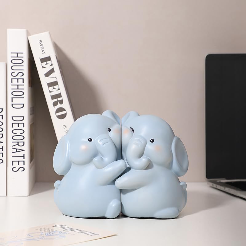Cute Hug Elephants Decorative Bookends, Unique Book Ends To Hold Books Creative Resin Book Holder Stopper For Home Office Desk B
