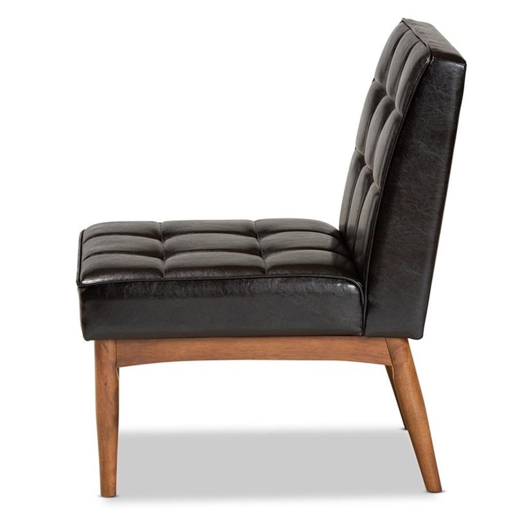 Baxton Studio Sanford Mid-Century Modern Dark Brown Faux Leather Upholstered and Walnut Brown Finished Wood Dining Chair
