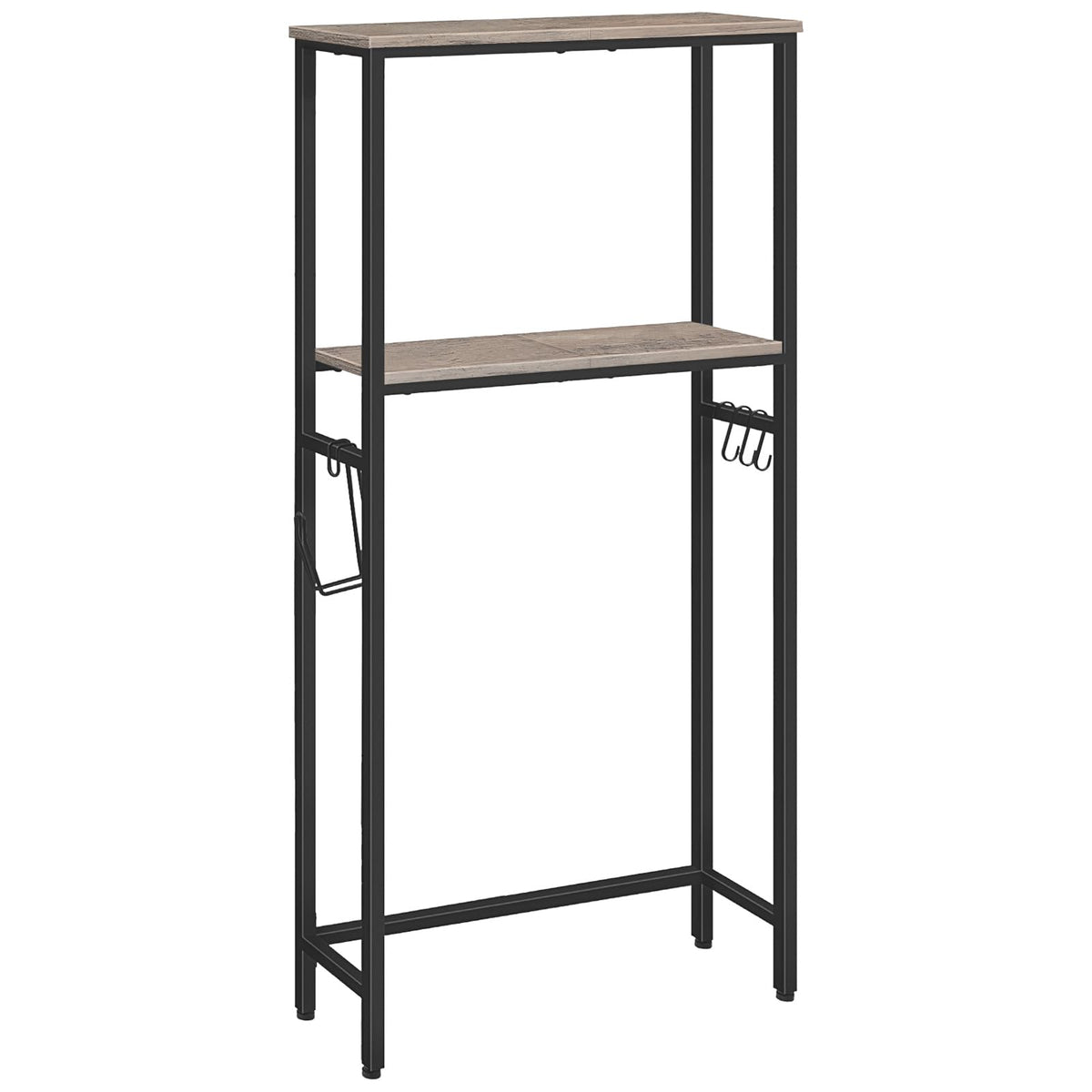Hoobro Over The Toilet Storage, 2-Tier Over Toilet Bathroom Organizer Shelf, With Toilet Paper Holder And Hooks, Sturdy And Durable, For Bathroom, Toilet, Greige And Black Bg49Ts01