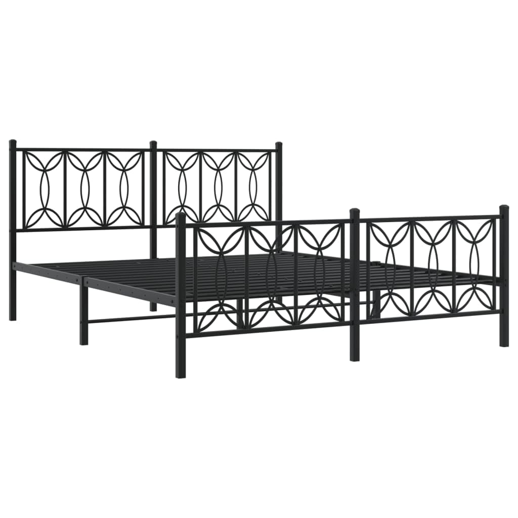 vidaXL Metal Bed Frame with Headboard/Footboard, Black, Steel, Double Bed - 81.5"x61.4"x35.4"