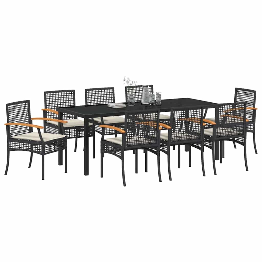 vidaXL Garden Dining Set 9 pcs Black Rattan