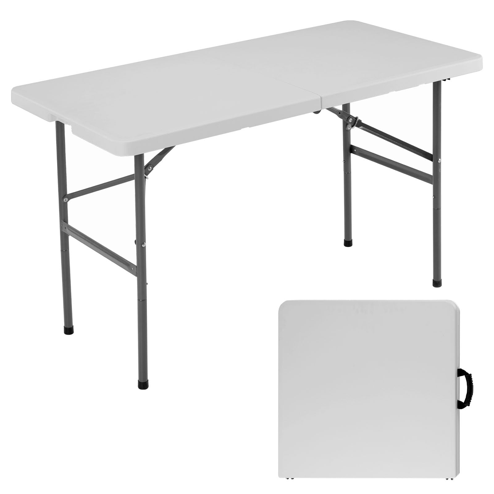 Simple Deluxe Foldable Table - Heavy Duty Portable Plastic Top & Steel Legs, Built-in Handle for Indoor Outdoor Party, Camping, 