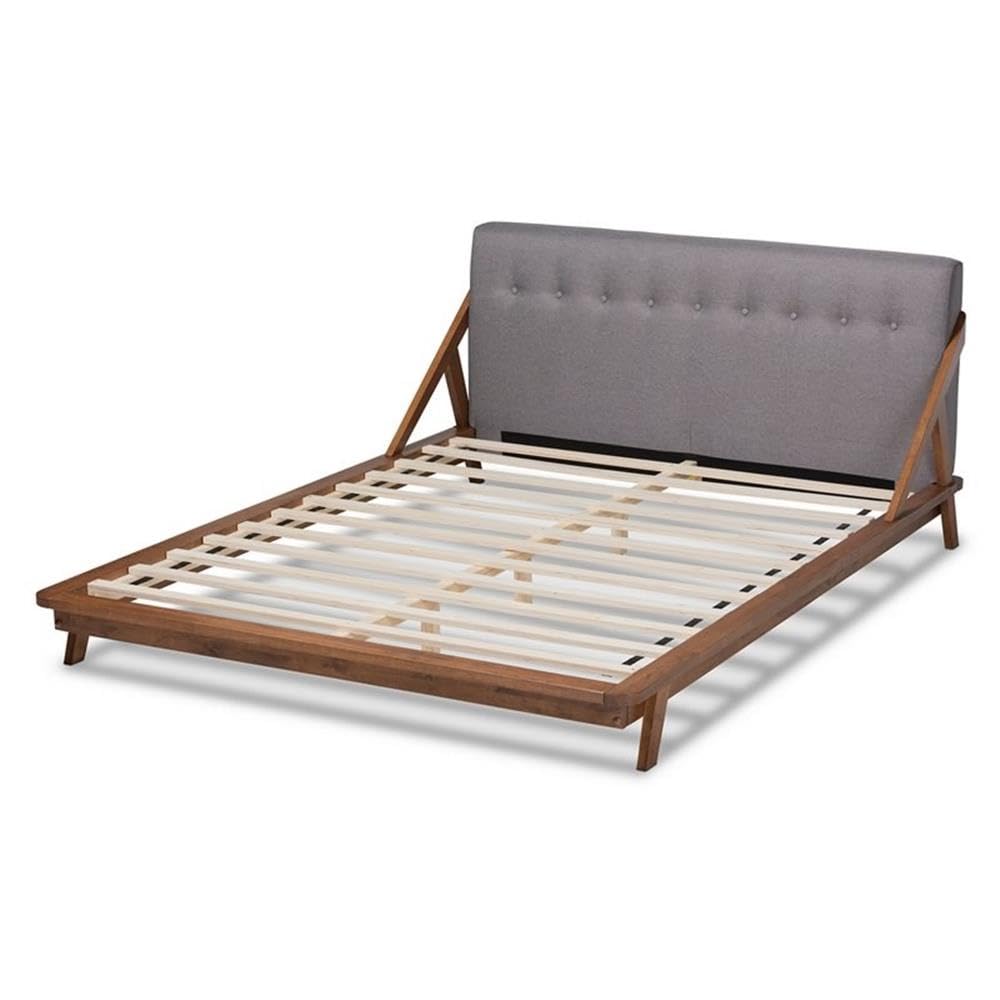 Baxton Studio Sante Mid-Century Modern Grey Fabric Upholstered Wood King Size Platform Bed