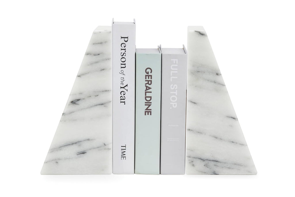 Fox Run Triangular 100% Natural Polished White Marble Bookends 4 x 3 x 6 inches