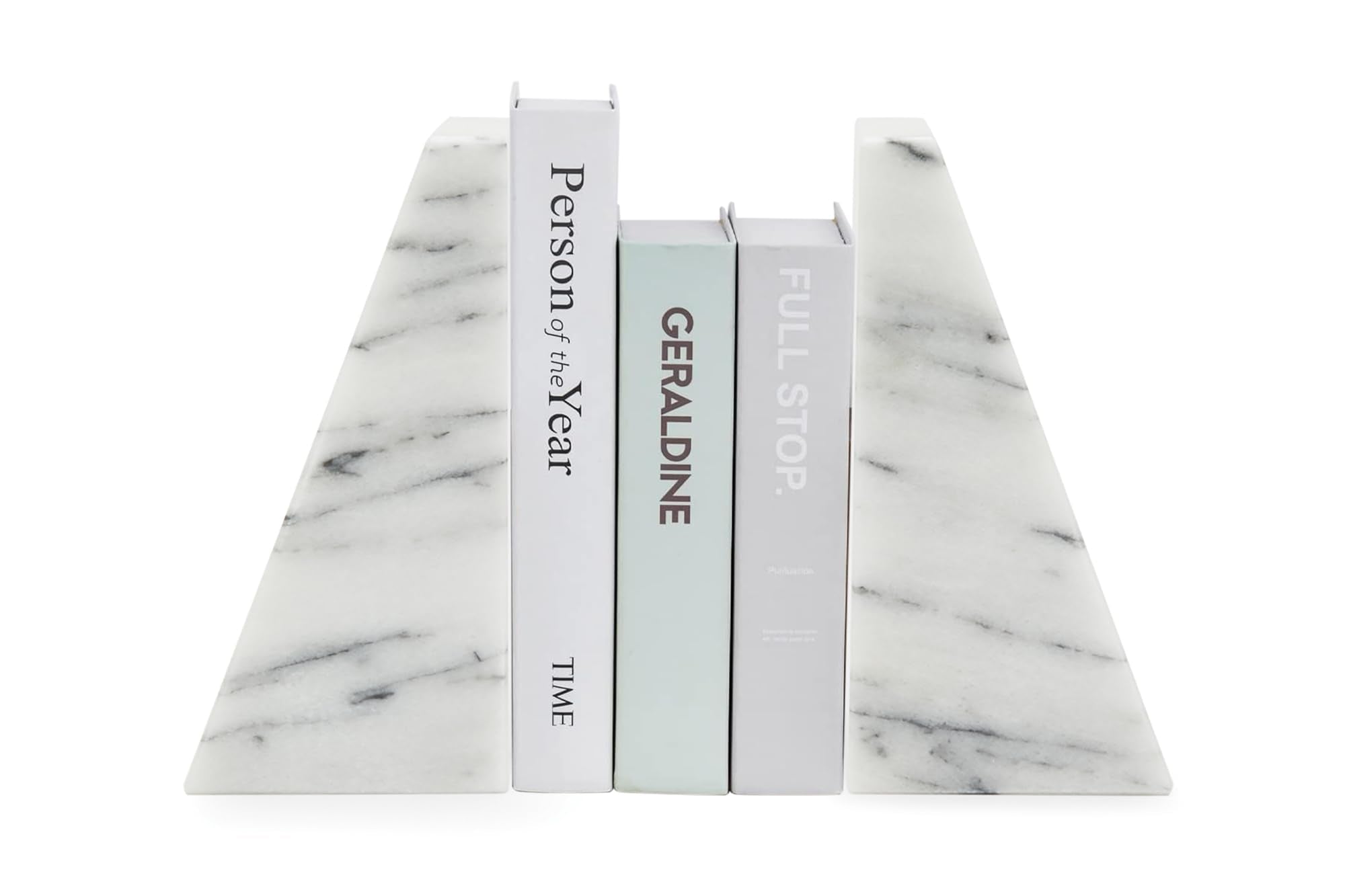 Fox Run Triangular 100% Natural Polished White Marble Bookends 4 x 3 x 6 inches