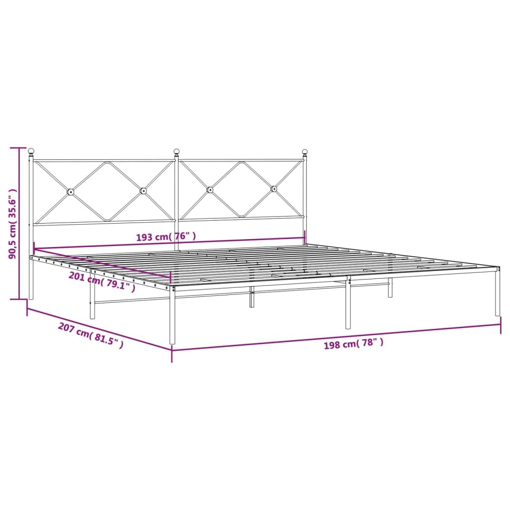 vidaXL Black Metal Bed Frame-King 76"x79.9" with Headboard and Slats-Modern Bedroom Furniture-Steel Construction-Easy Assembly