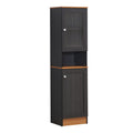 Hodedah 63 Tall Slim Open Shelf Plus Top and Bottom Enclosed Storage Kitchen Pantry, Black-Beech (HIK93 Black-Beech)
