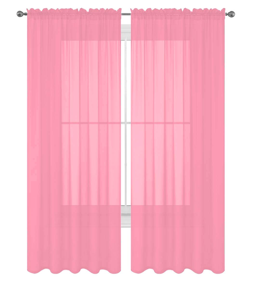 Decotex 2 Piece Solid Elegant Sheer Curtains Fully Stitched Panels Window Treatment Drape (54' X 45', Light Pink)