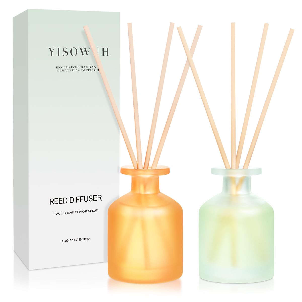 YISOWUH Reed Diffuser - Citrus&Linen 3.38oz (100ml) 2 Pack Essential Oil Reed Diffuser Set with 8 Sticks, Long Lasting Fragrance