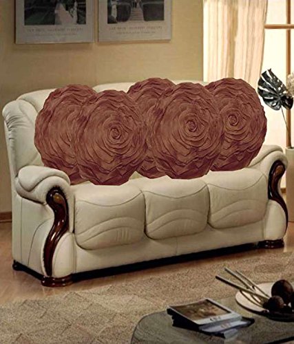 Hargunz Round Rose Design Cushion Covers  Set Of 5, Brown,