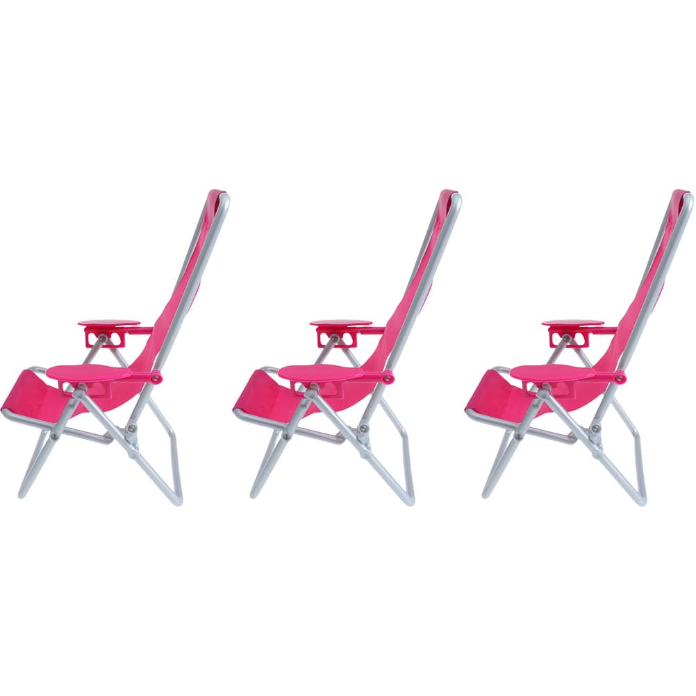 Vaguelly Miniature Folding Beach Chairs 3-Pack Dollhouse Furniture Mini Lounge Chair Foldable Decor for Doll Accessories Home Di
