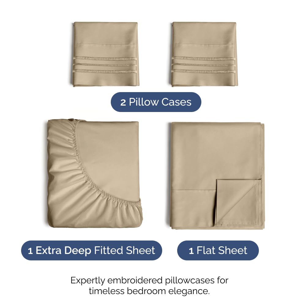 Extra Deep Pocket Cal King Sheets - 4 Piece Breathable & Cooling Bed Sheets - Hotel Luxury Bed Sheet Set - Soft, Wrinkle Free & Comfy - Easily Fits Extra Deep Mattresses - Deep Pocket Cream Sheets Set