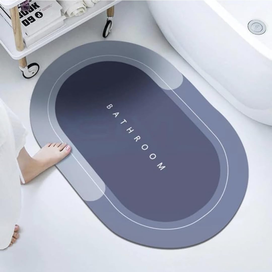 Clay Plus QuickDry Water Absorbent Bathroom Mat (40x60 cm, Grey)  NonSlip AntiSkid Rubber Floor Rug, Soft & Super Absorbent 
