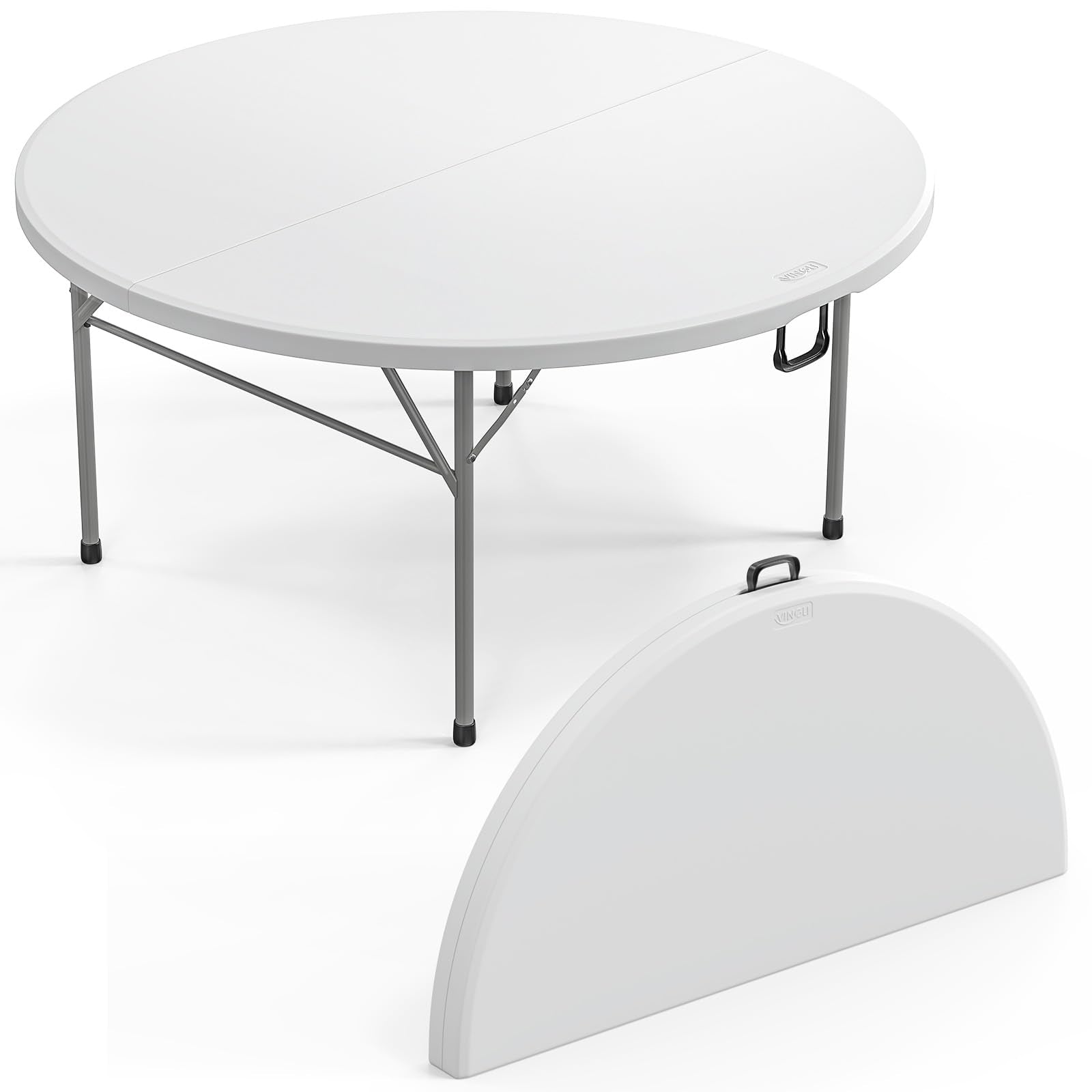 VINGLI 5 FT Round Bi-Folding Commercial Table, 60 inch Portable Plastic Dining Card Table for Kitchen Party Wedding Event, 1-Pac