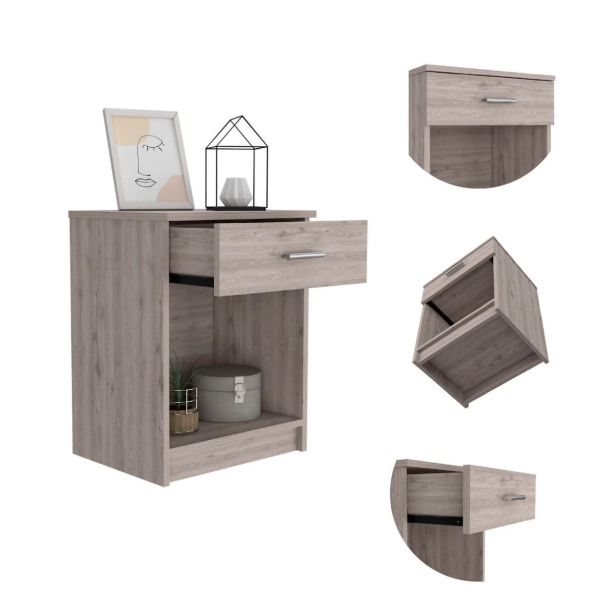 Nightstand 21&Quot; H, 1 Drawer, Low Shelf, Superior Top, Light Gray