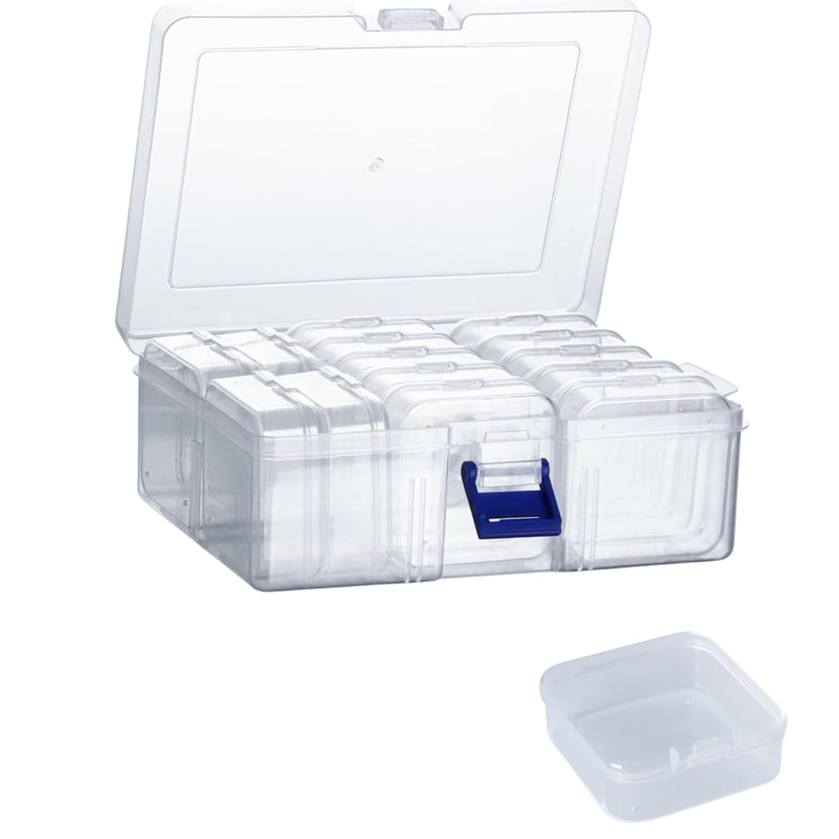 CRR RETAIL 14 Piece Transparent Bead Storage Organizer Set with Large Box, Multi Purpose Case for Earrings, Rings, Nail Art, DIY