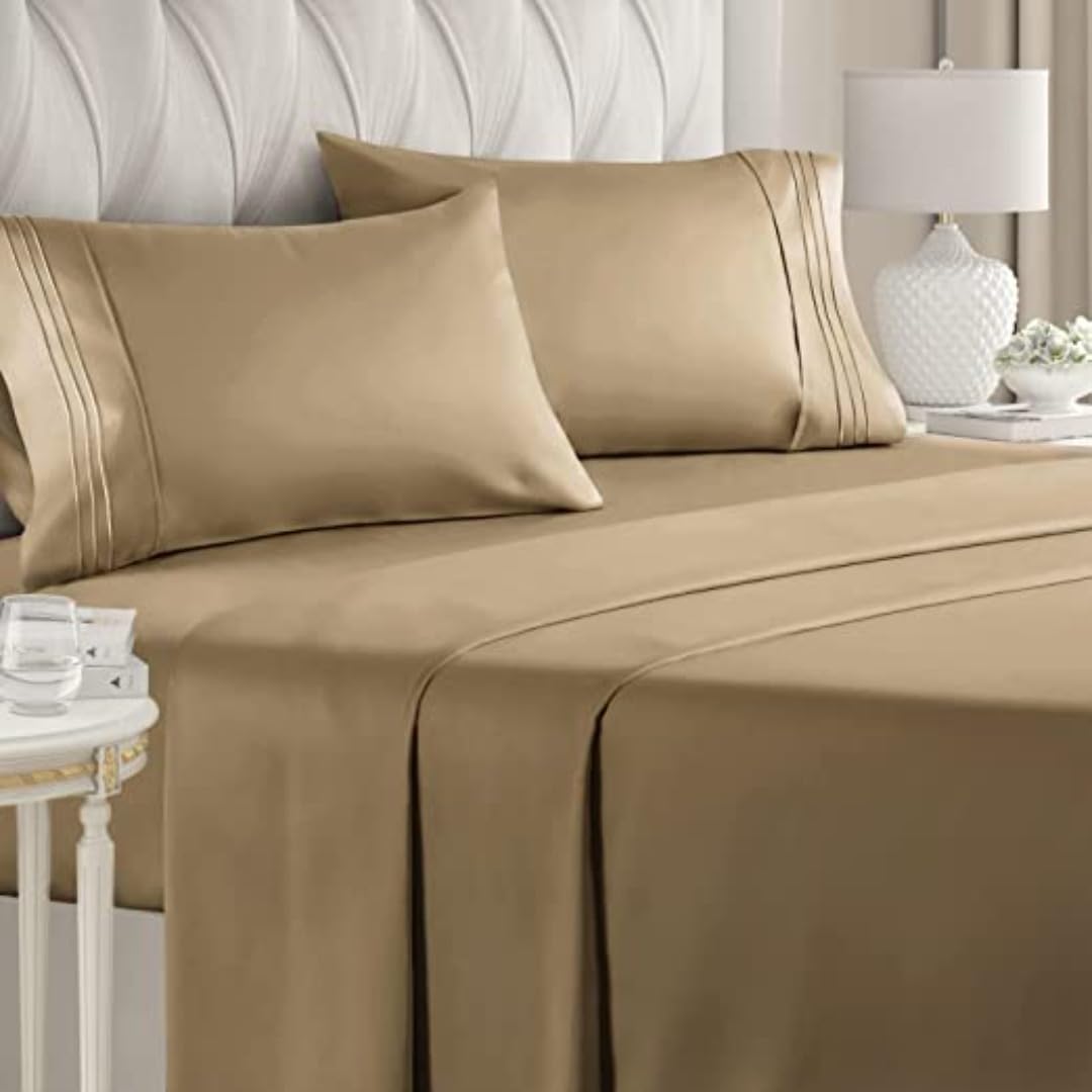 Dreamly Linen  Single Size Elastic Bedsheet For Single Bed 600 Tc Cotton Fitted Sheet (30 X 72 Inches)_With 6 Inch Drop Taupe