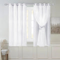 SOFJAGETQ Greyish White Blackout Curtains Set - Double Layers Voile Sheer Light Blocking Draperies with Tie-Backs for Bedroom Wi