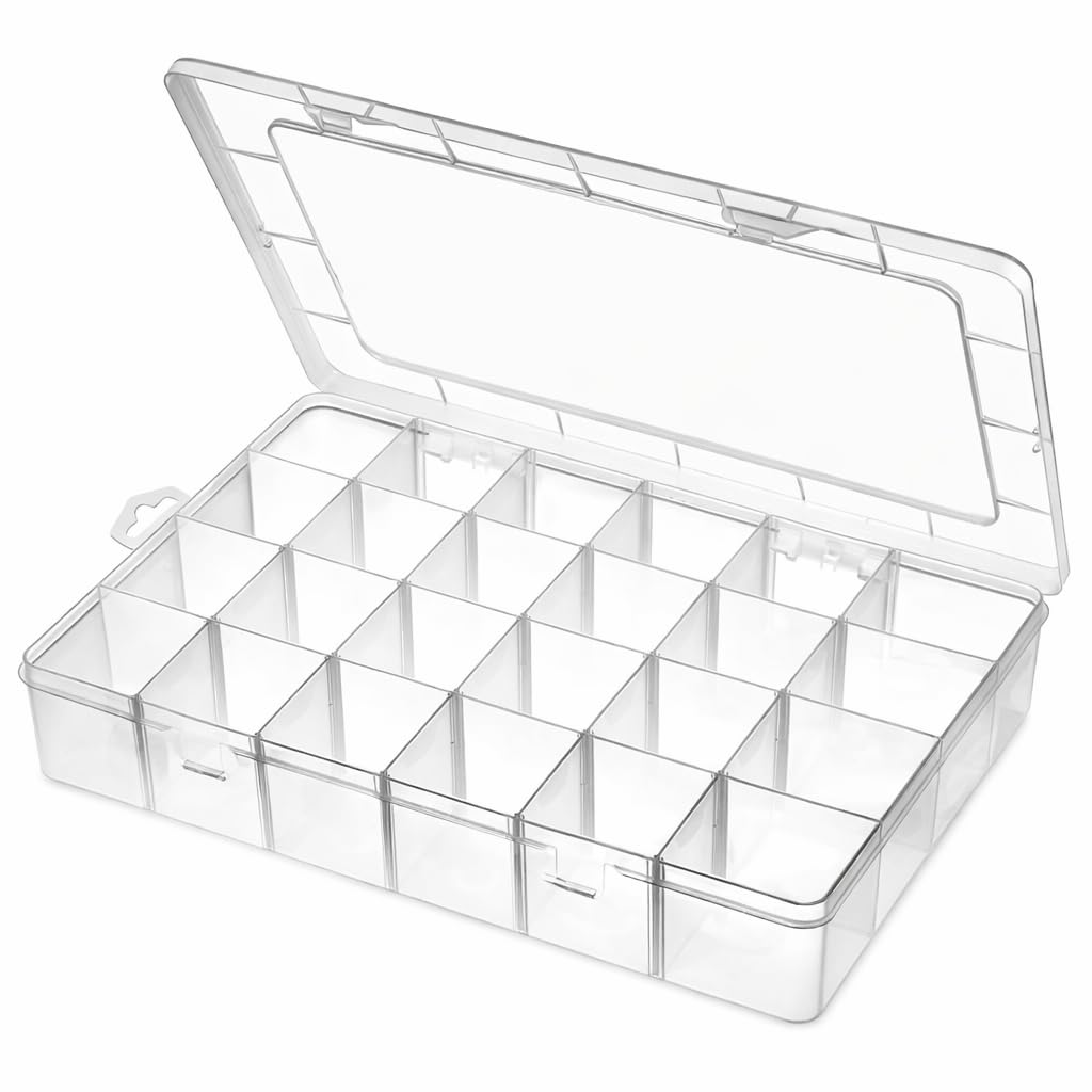 LEMBOSE 36 Grid Cells Multipurpose Plastic Storage Box with Removable Dividers Jewelry Box Organizer Storage Container (Transpar