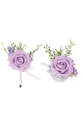 Yelinart Lilac Purple Wrist Corsage and Boutonniere Set for Wedding Prom Homecoming Artificial Rose Flowers Men Groom Groomsmen 