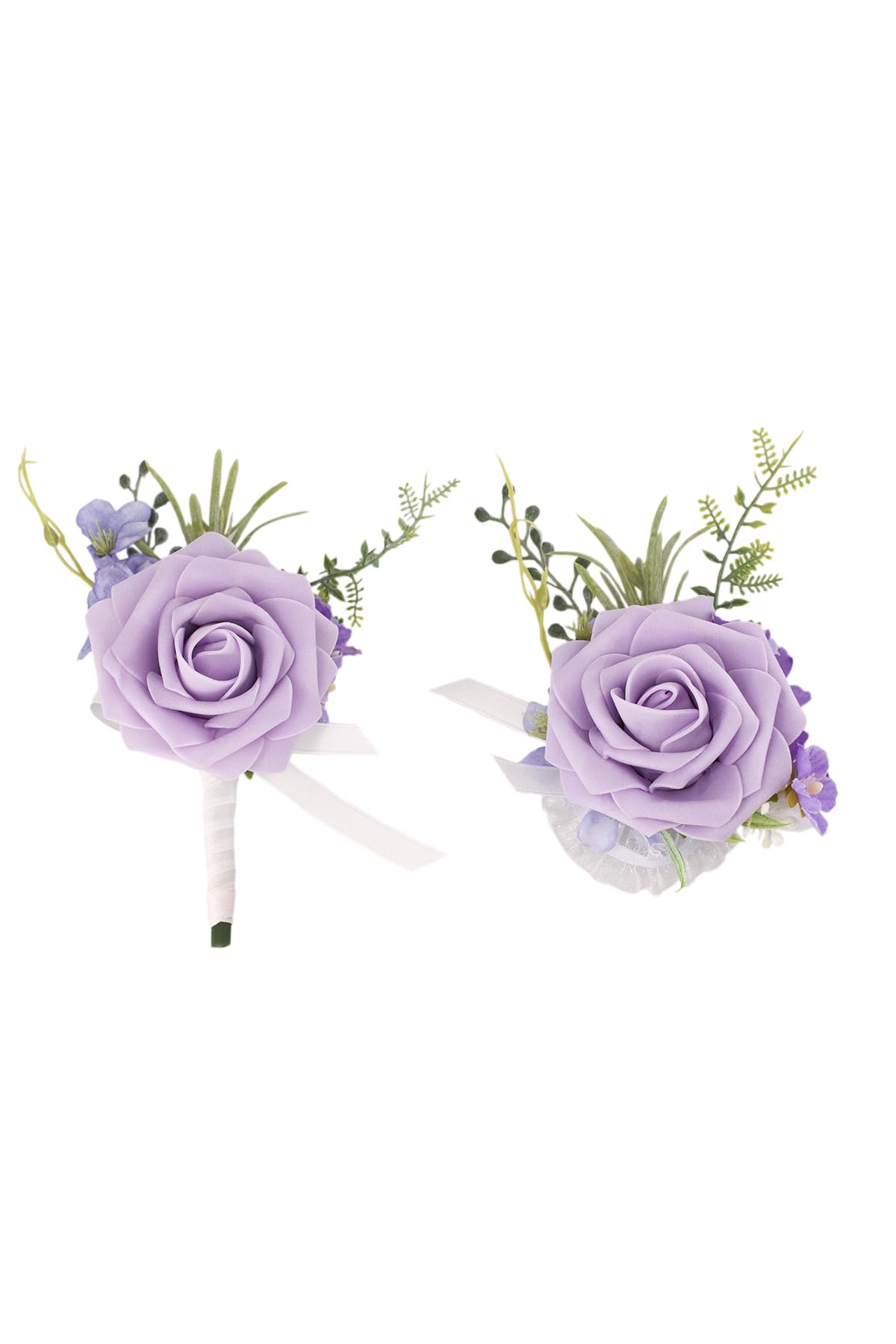 Yelinart Lilac Purple Wrist Corsage and Boutonniere Set for Wedding Prom Homecoming Artificial Rose Flowers Men Groom Groomsmen 