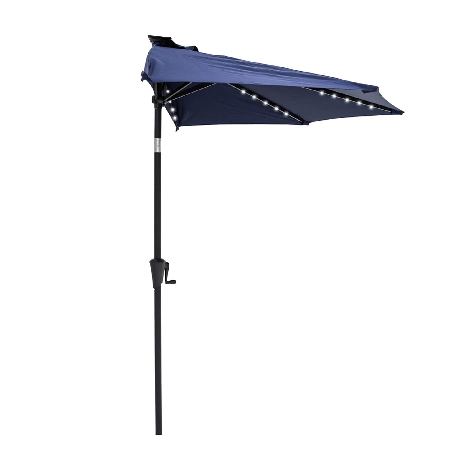 C-Hopetree 9 ft Half Round Outdoor Patio Market Wall Umbrella with Solar LED Lights and Tilt, Navy Blue