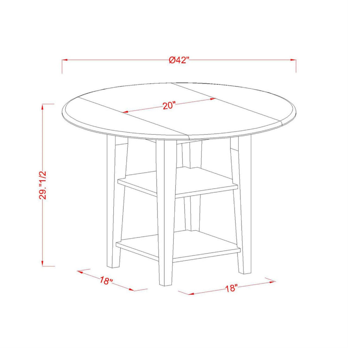 East West Furniture SUPL5-BCH-W 5 Piece Dining Set Includes a Round Dining Room Table with Dropleaf & Shelves and 4 Kitchen Chairs, 42x42 Inch, Black & Cherry