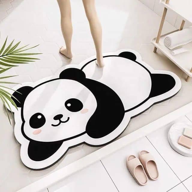 Baitahaus Line Bath Mat, Cute Cartoon Panda Design, Super Absorbent, AntiSkid, Polyester Memory Foam, Multicolour, Rectangular,