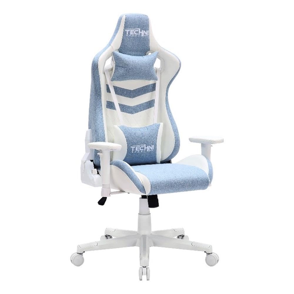 Techni Sport 17" Modern Fabric Ergonomic Gaming Chair in Blue/White