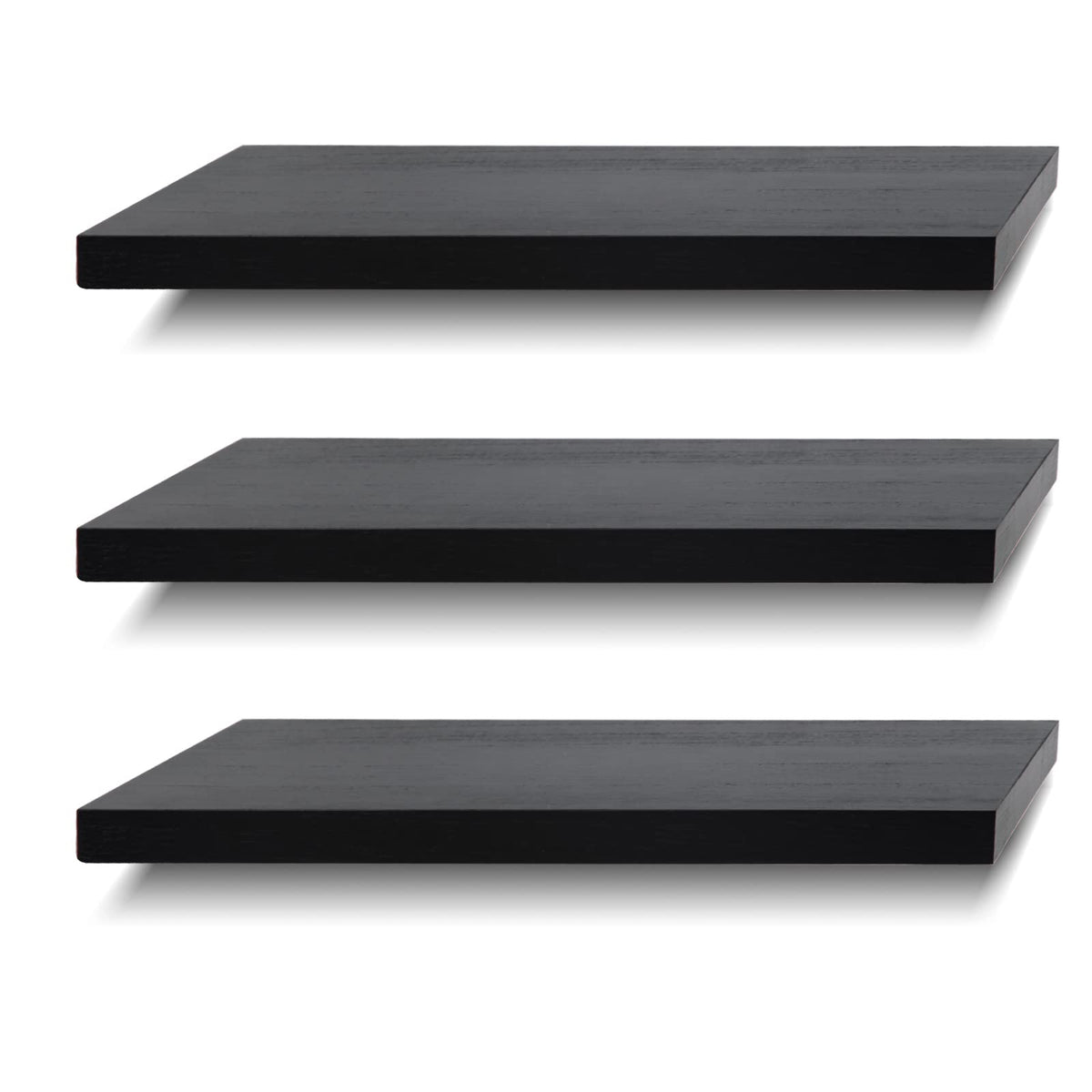 Floating Shelves Wall Shelf Solid Wood for Bathroom Bedroom Kitchen Wall Decor Set of 3, Black Wall Shelves