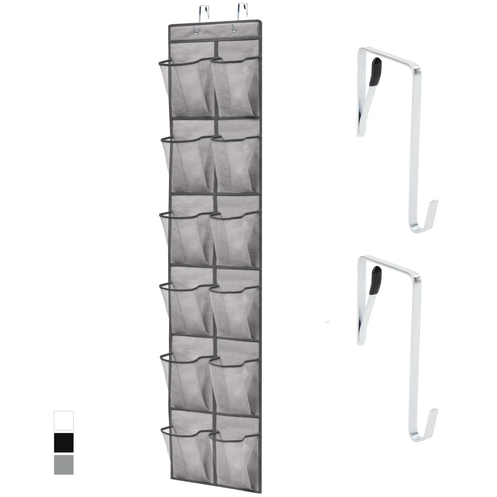 GORILLA GRIP Over the Door Shoe Organizer, 12 Large Breathable Mesh Pockets, Space Saving Hanging Storage Holder, 2 Hook Closet 