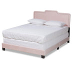 Baxton Studio Benjen Modern and Contemporary Glam Light Pink Velvet Fabric Upholstered Queen Size Panel Bed