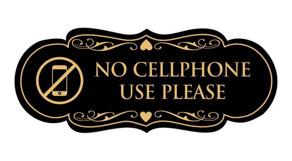 Signs Bylita Designer (Vector) No Cellphone Use Please Sign(Black/Gold) - Small 1 Pack