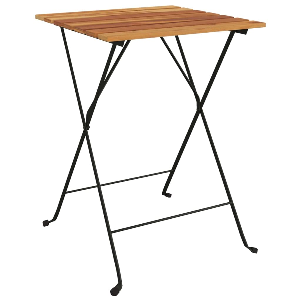 vidaXL Portable Folding Bistro Table - Outdoor Furniture Piece, Solid Teak Wood and Steel Construction, Weather, Versatile Use, 