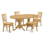 East West Furniture VAGR5-OAK-W 5 Piece Kitchen Table & Chairs Set Includes an Oval Dining Room Table with Butterfly Leaf and 4 Solid Wood Seat Chairs, 40x76 Inch, Oak