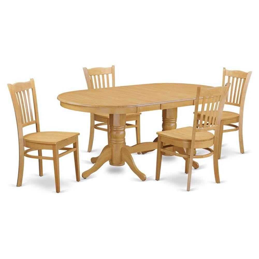 East West Furniture VAGR5-OAK-W 5 Piece Kitchen Table & Chairs Set Includes an Oval Dining Room Table with Butterfly Leaf and 4 Solid Wood Seat Chairs, 40x76 Inch, Oak