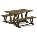 East West Furniture V2-776 3 Piece Dinette Set for Small Spaces Contains a Rectangle Dining Table with V-Legs and 2 Dining Table Bench, 36x60 Inch, Multi-Color